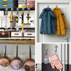 A collection of heavy duty magnetic hooks and tools for household storage, including various sized hooks and a pair of pink g