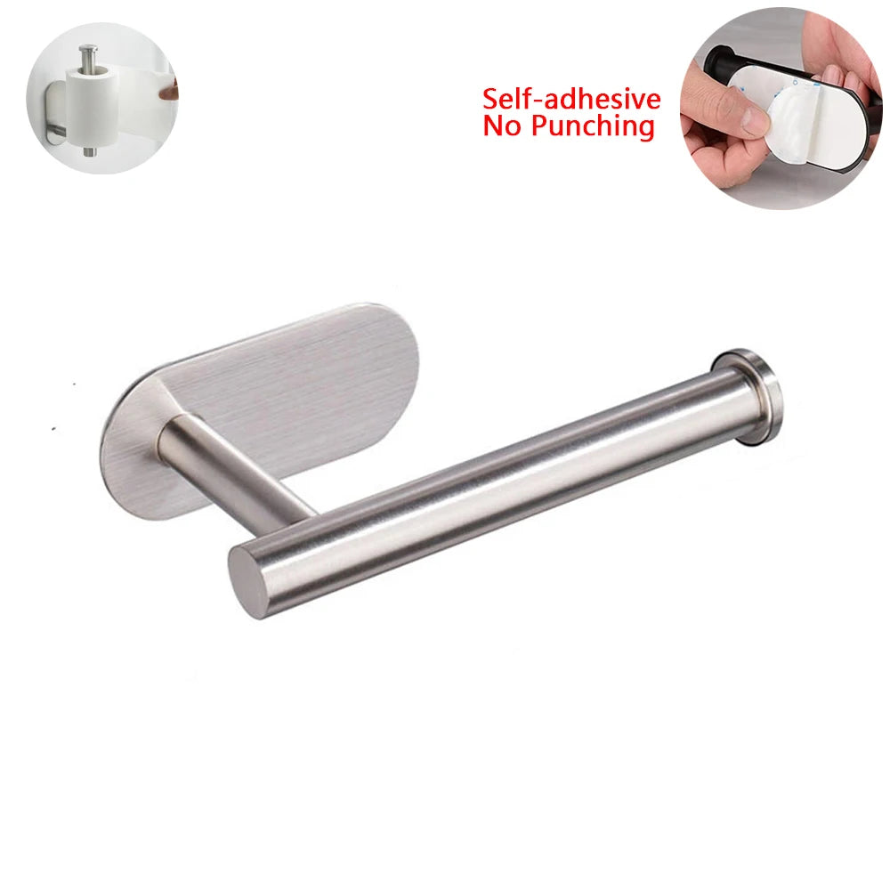 Toallero autoadhesivo de acero inoxidable con barra plana y placa de montaje para baño