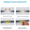 Installation steps showing how to connect and align drain pipes using hand-tightened clamps