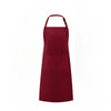 A maroon water-resistant bib apron with pockets shown against a white background.