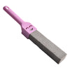 A natural pumice toilet cleaning brush with a pink handle and gray bristles.