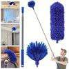 Extendable cleaning duster kit with blue fuzzy fibers and a long handle for cobwebs and fans