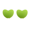 A pair of bright lime green silicone heart-shaped charm beads for DIY jewelry.