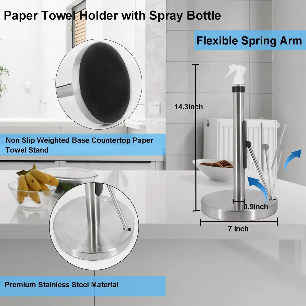 Edelstahl-Serviette- und Toilethalter mit flexibler Federarm und integrierter Sprühflasche