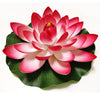 A vibrant pink artificial lotus flower with green leaves.