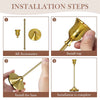 Installation steps showing how to assemble a gold weighted metal taper candlestick holder.