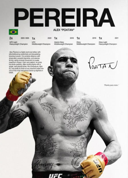 Black and white portrait of Alex Poatan, a UFC fighter, with tattoos on his chest and arms.