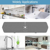 A gray silicone kitchen sink drain mat shown in various applications including a bathroom sink and a kitchen sink.