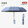 A blue automatic folding umbrella with a reinforced shaft, shown open and closed.