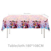 Pink and purple floral tablecloth decorated with K-Pop idols for a birthday party