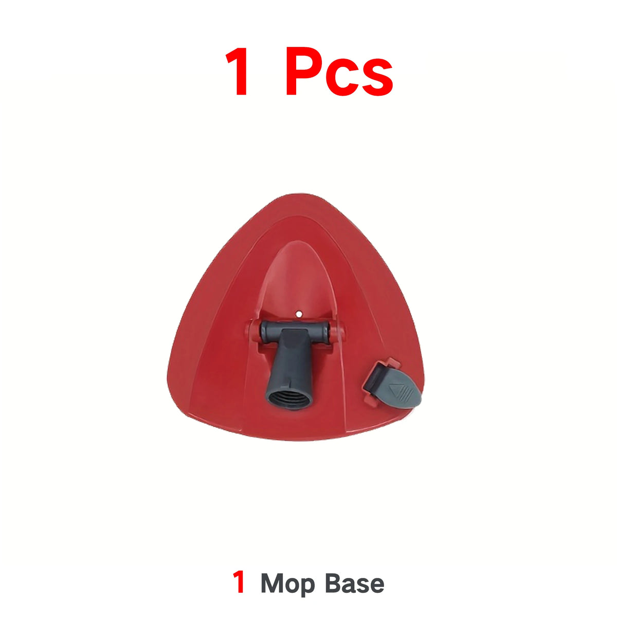 Ein einzelner roter Mikrofaser-Spinmopkopf auf einer schwarzen Moppbasis.