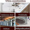 A silicone shower threshold water barrier strip is shown in various applications including a bathroom door, washbasin, cabine