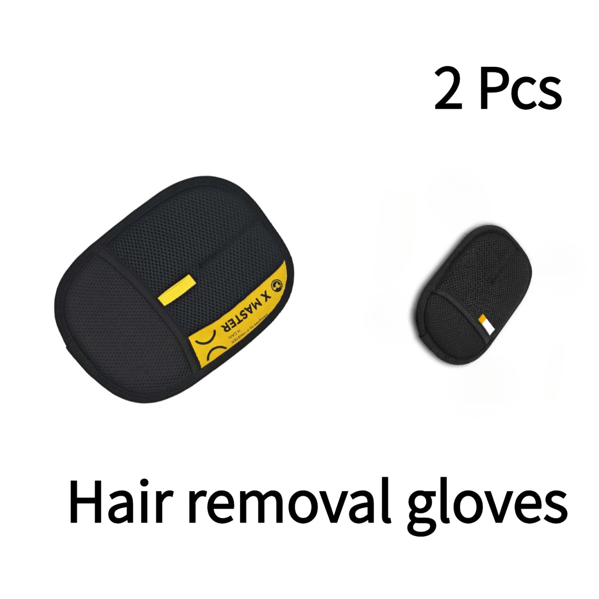 Two black reusable electrostatic pet hair removal gloves shown individually.