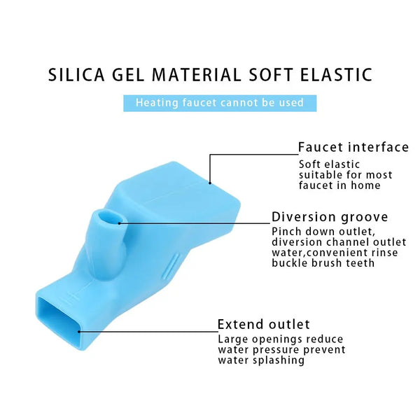 Blue silica gel material soft elastic faucet interface with a diversion groove and extend outlet