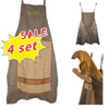A set of funny chef prank aprons for men and women displayed on a hanger.