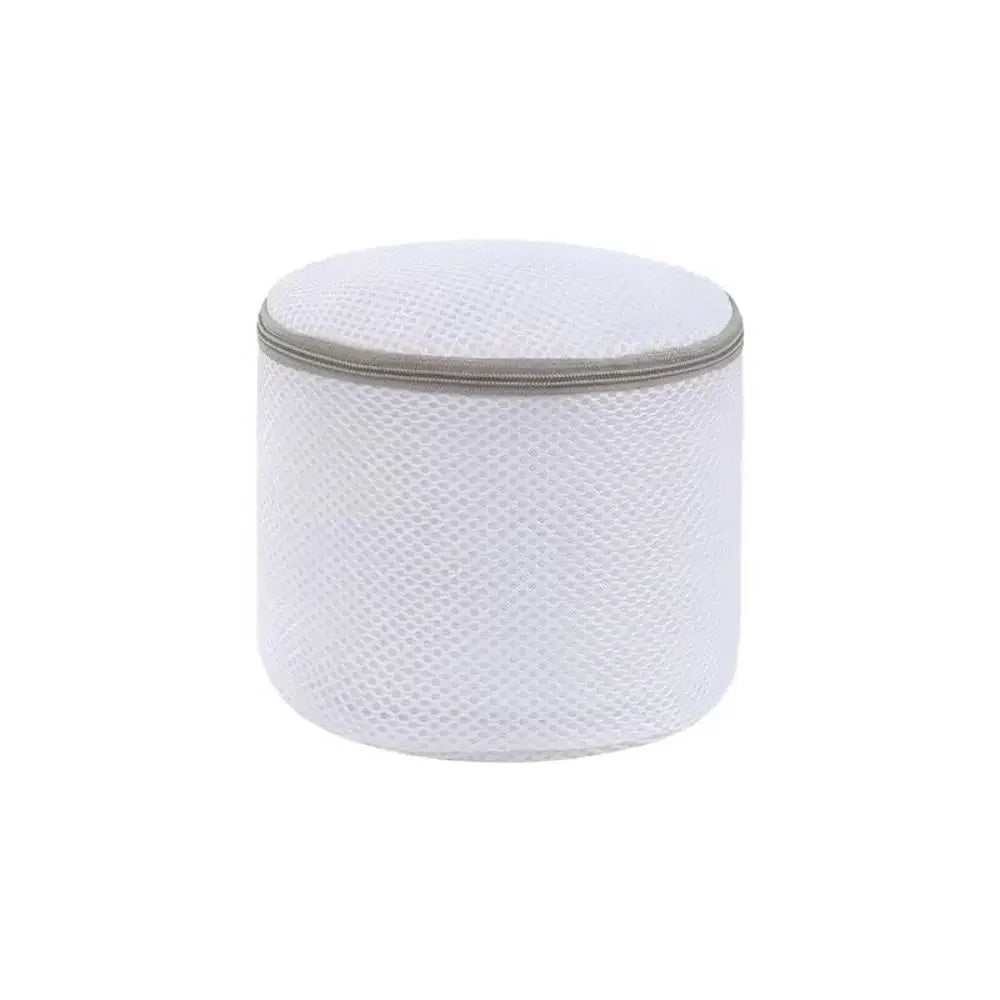 White reusable zippered laundry bag with a gray trim.