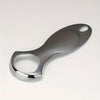 A stainless steel tongue scraper with a protective case shown against a white background.