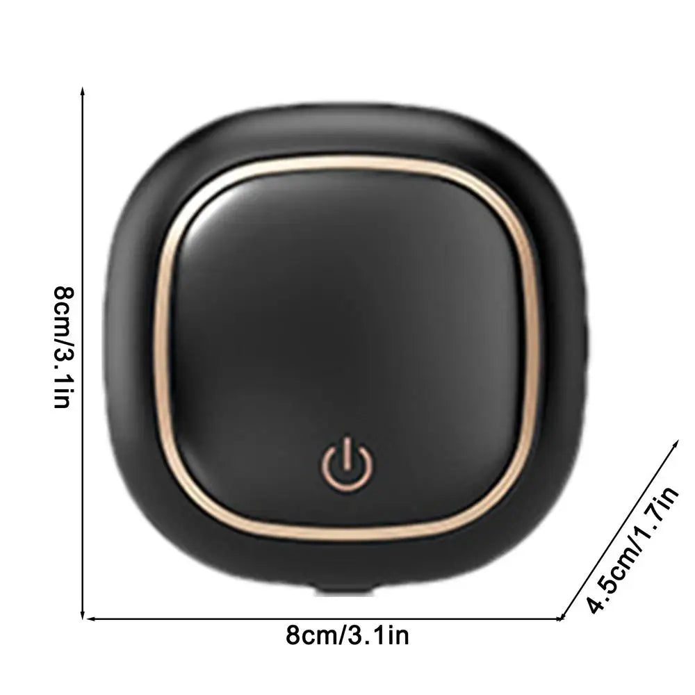 A black portable UV electric toothbrush cleaner with a round shape and a power button symbol.