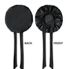 A pair of black silky satin sleep bonnets shown from the back and front.
