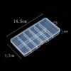 Transparent nail art organizer storage box shown from above with dimensions 14.5cm long and 7.7cm wide.