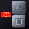 Two silver double-sided adhesive wall hooks are shown against a black background.