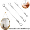 Adjustable automatic wire rope hanging kit featuring stainless steel hooks and a button for suspension.
