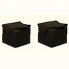 A stack of black reusable microfiber cleaning cloths.
