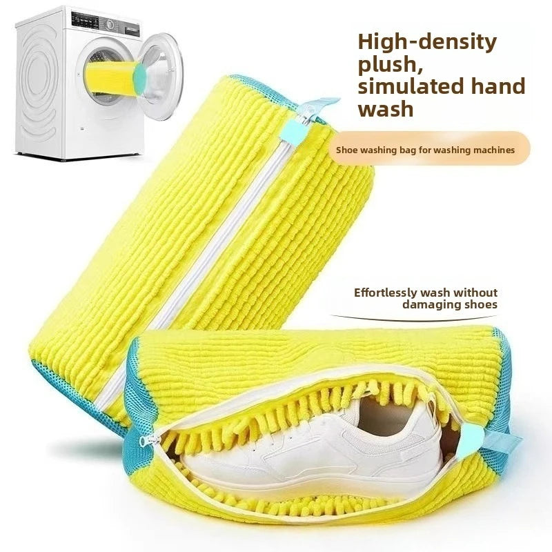 Bolsa para lavar zapatillas amarilla anti-deformación, diseñada para lavarlas en una máquina.