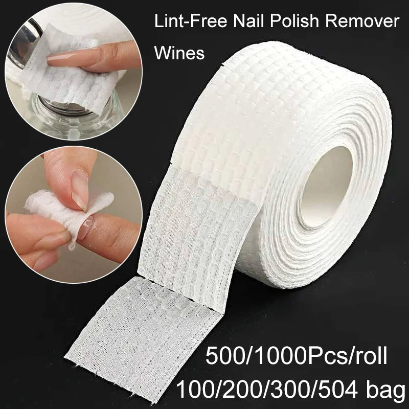 Roll of lint-free nail polish remover cotton pads for professional nail and gel polish removal