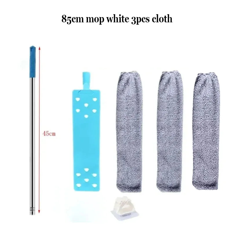 White mop cloth set with a long handle and cleaning accessories