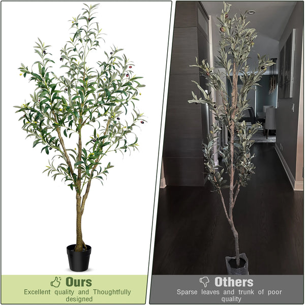 Artificial olive tree with sparse leaves and trunk displayed in a modern indoor setting.