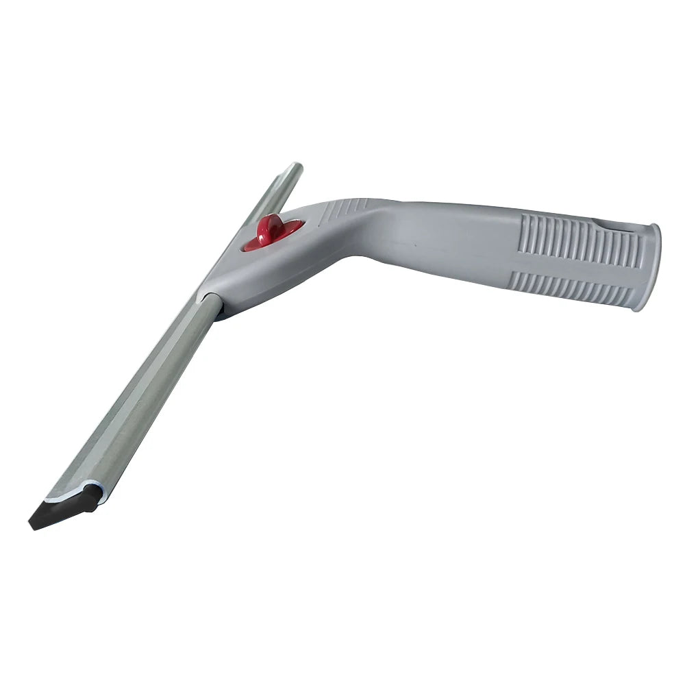 A gray heavy duty squeegee set with a red handle used for cleaning glass.