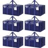 Six heavy duty extra large moving bags with handles in royal blue.