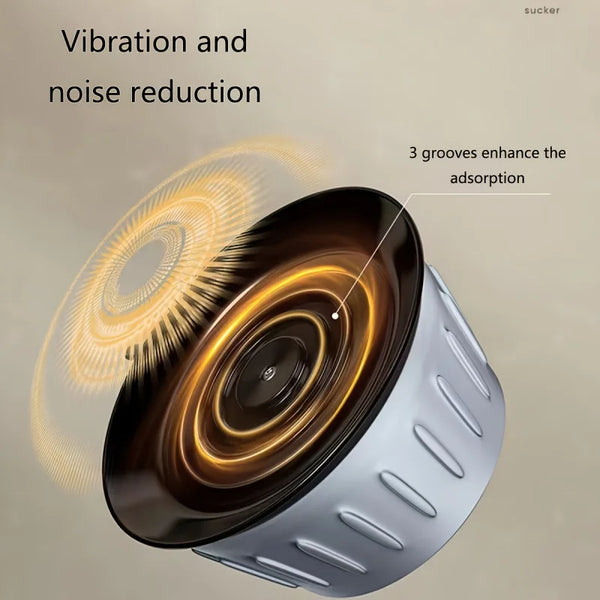 Close-up of a silver anti-vibration foot with three grooves designed to enhance sound absorption.