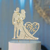 Gold crystal rhinestone Mr and Mrs wedding cake topper featuring a couple silhouette