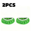 Two pieces of green reusable mop replacement cloths with white trim.