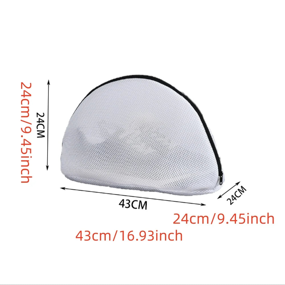 White mesh laundry bag designed for storing shoes, socks, and bras.