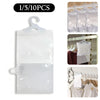 Five reusable moisture absorber bags with hooks shown in a package.