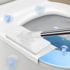 A hands-free 360° rotating mop with reusable microfiber cloths is shown cleaning a surface.