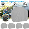 Gray heavy-duty grill cover designed for waterproof, UV protection, and dust/wind proofing of gas BBQ grills.