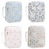 A collection of four floral quilted Bible cover bags in light blue, gray, pink, and white patterns.