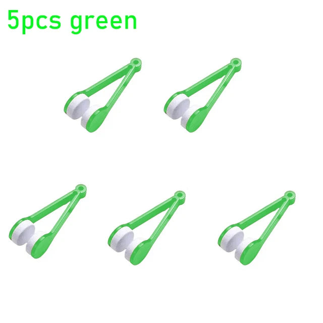 A set of five green two-sided microfiber cleaning brushes for eyeglasses.