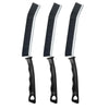 A set of three black and silver crevice cleaning brushes for tight spaces