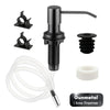 Stainless steel liquid soap dispenser with a black pump and clear tubing