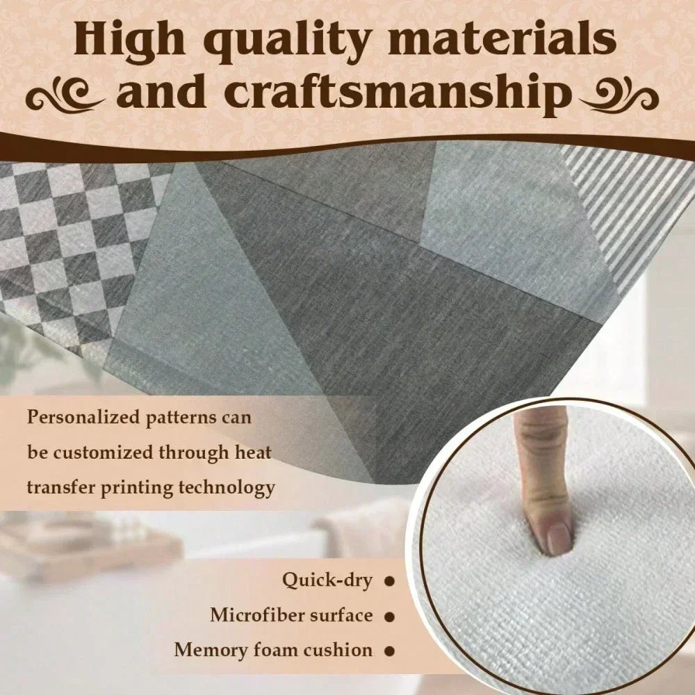 Close-up of a gray fabric mat showing various patterns and textures, highlighting quality materials and craftsmanship.