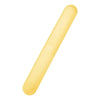 A yellow, elongated portable toothbrush storage case viewed at an angle.