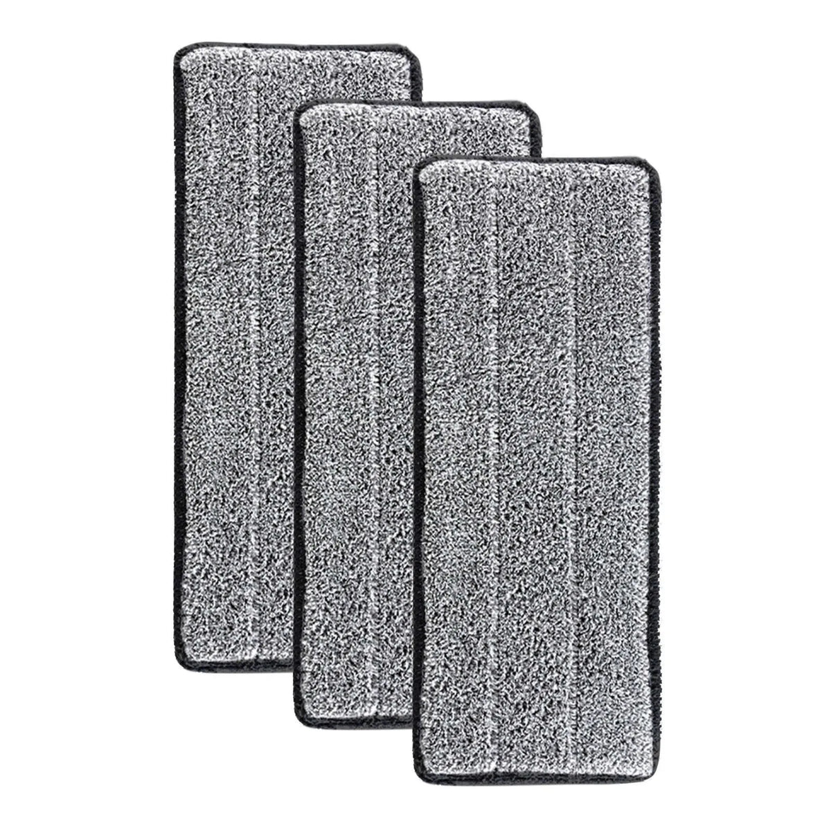 Three rectangular gray microfiber mop pad refills for spray mops