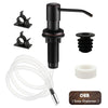 Black stainless steel liquid soap dispenser with an extension tube and a white foam disc