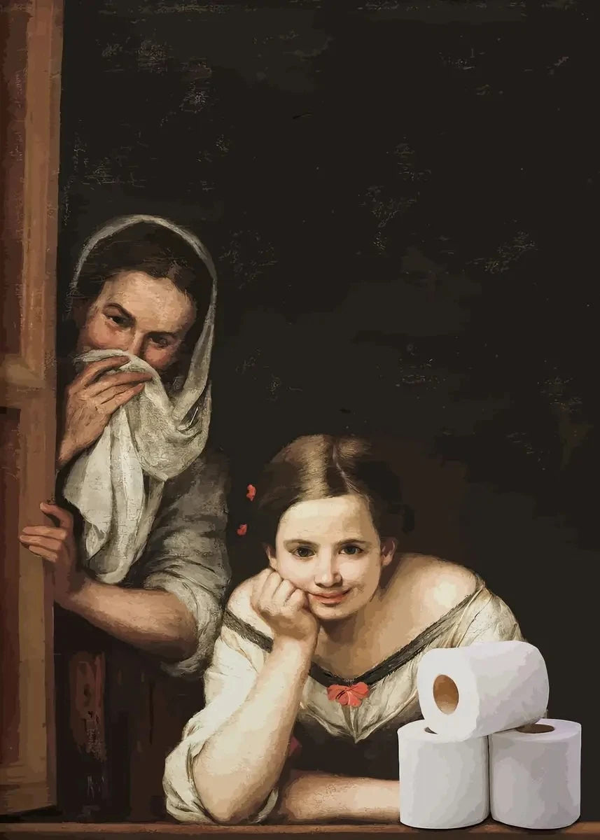 A painting depicting a woman with a white headscarf looking towards the viewer.