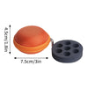 An orange spherical peptide storage case with a black circular lid and a silver clasp.